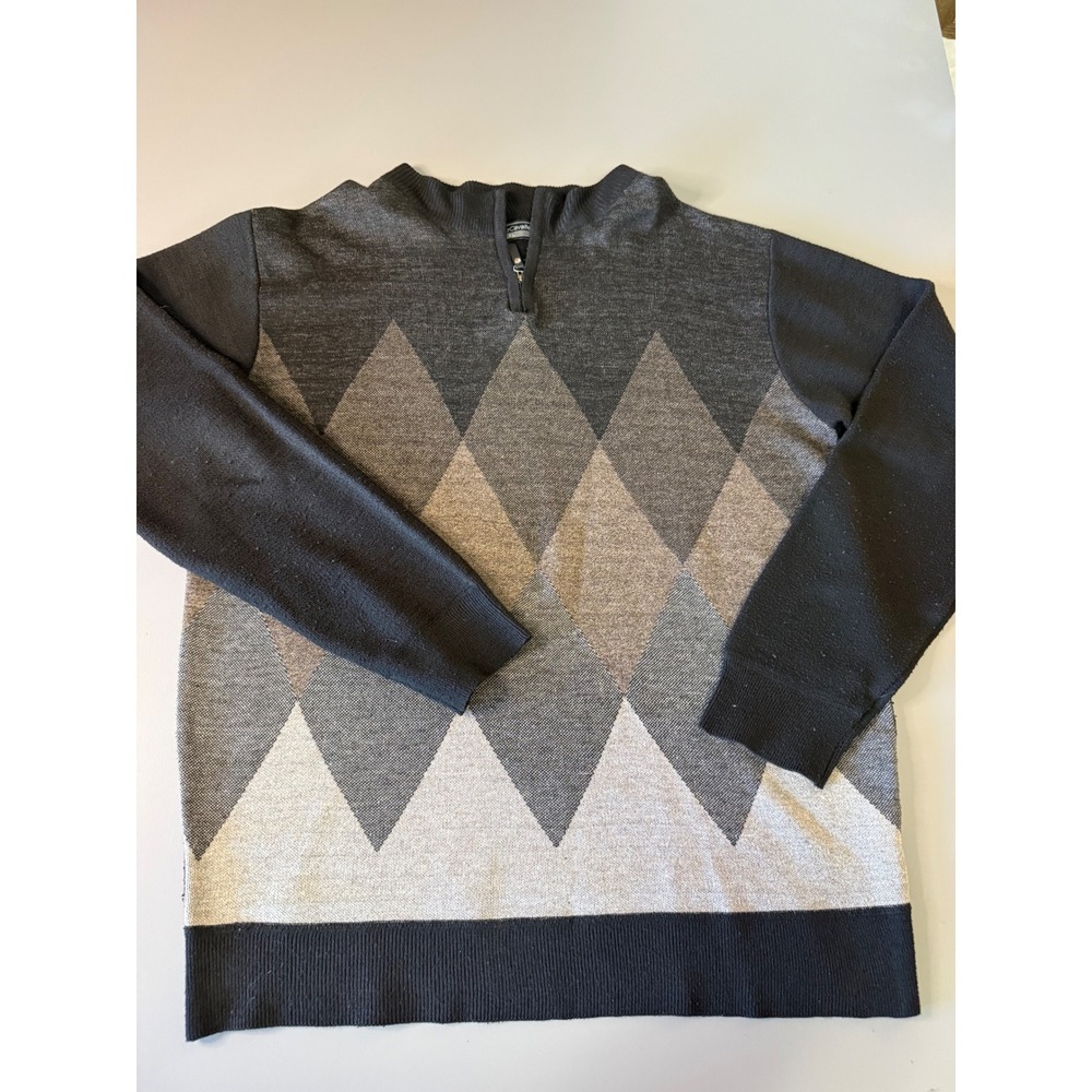 Enzo Cavalleri Mens Argyle Quarter Zip Sweater Black Gray XL RN63619
